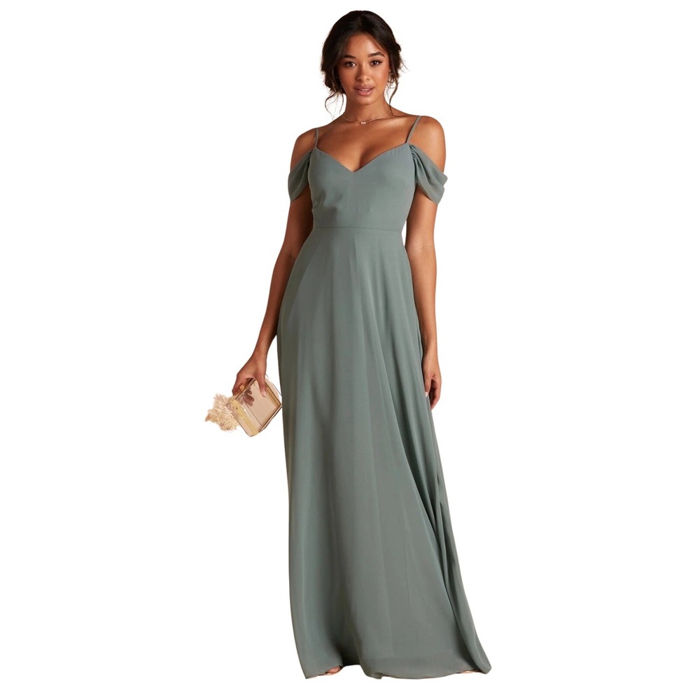 Birdy Grey Devin Chiffon Maxi Bridesmail Dress Sea Glass Green Curve 2X NWT